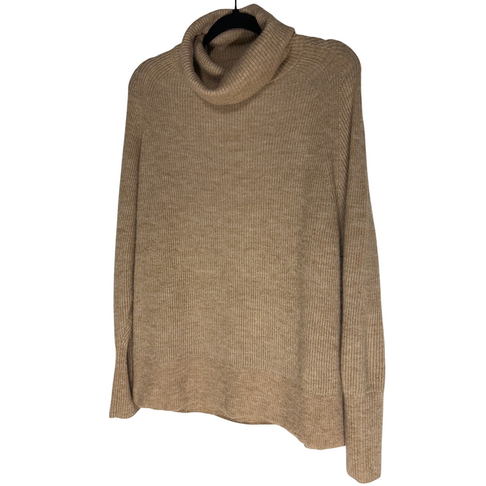 Quince Wool Baby Alpaca Blend Ribbed Turtleneck Sweater Beige XL